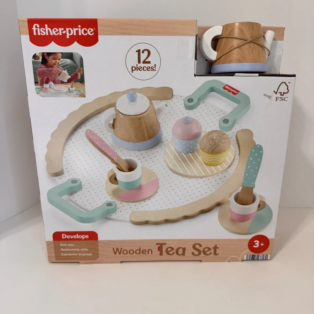 Fisher-Price Wooden Tea Party Set 12 Pc FSC Pretend Play Preschool Toy NIB HXT82